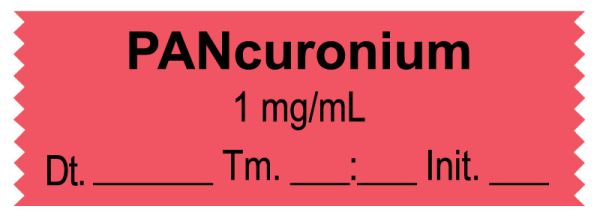 Medical Use Labels - Anesthesia Tape, Pancuronium 1 mg/mL, Date Time Initial, 1-1/2" x 1/2"