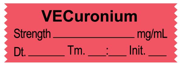 Medical Use Labels - Anesthesia Tape, Vecuronium mg/mL, Date Time Initial, 1-1/2" x 1/2"