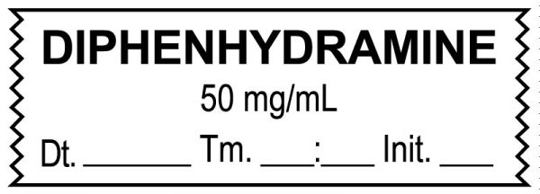 Medical Use Labels - Anesthesia Tape, Diphenhydramine 50 mg/mL, Date Time Initial, 1-1/2" x 1/2"