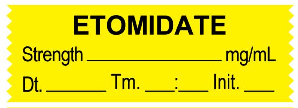 Medical Use Labels - Anesthesia Tape, ETOMIDATE mg/mL, DTI 1-1/2" x 1/2"