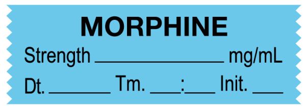 Medical Use Labels - Anesthesia Tape, Morphine mg/mL, Date Time Initial, 1-1/2" x 1/2"