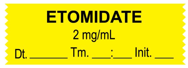 Medical Use Labels - Anesthesia Tape, Etomidate 2 mg/mL, Date Time Initial, 1-1/2" x 1/2"