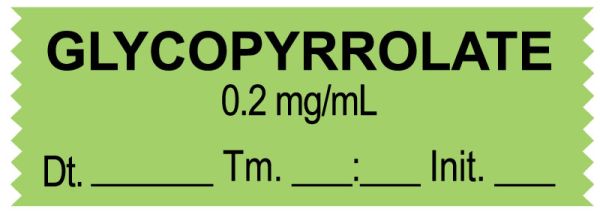 Medical Use Labels - Anesthesia Tape, Glycopyrrlate 0.2 mg/mL, Date Time Initial, 1-1/2" x 1/2"