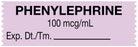 Medical Use Labels - Anesthesia Tape, Phenylephrine 100 mcg/mL, 1-1/2" x 1/2"