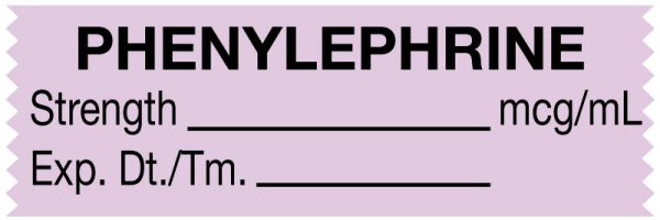 Medical Use Labels - Anesthesia Tape, Phenylephrine mcg/mL, 1-1/2" x 1/2"