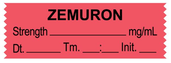 Medical Use Labels - Anesthesia Tape, ZEMURON mg/mL, DTI 1-1/2" x 1/2"