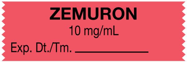 Medical Use Labels - Anesthesia Tape, Zemuron 10 mg/mL, 1-1/2" x 1/2"