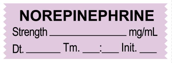 Medical Use Labels - Anesthesia Tape, Norepinephrine mg/mL, Date Time Initial, 1-1/2" x 1/2"