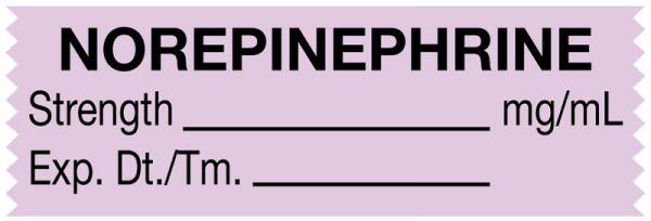 Medical Use Labels - Anesthesia Tape, Norepinephrine mg/mL, 1-1/2" x 1/2"