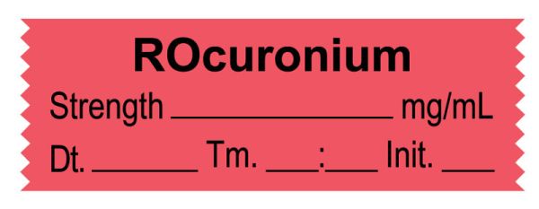 Medical Use Labels - Anesthesia Tape, Rocuronium mg/mL, Date Time Initial, 1-1/2" x 1/2"