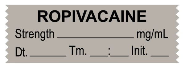 Medical Use Labels - Anesthesia Tape, Ropivacaine mg/mL, Date Time Initial, 1-1/2" x 1/2"