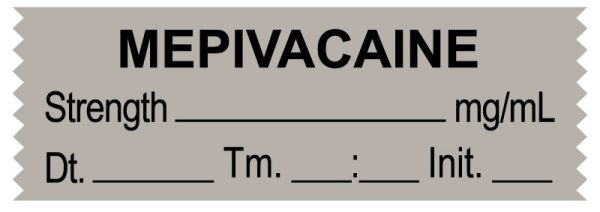 Medical Use Labels - Anesthesia Tape, Mepivacaine mg/mL, Date Time Initial, 1-1/2" x 1/2"