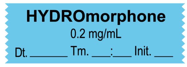 Medical Use Labels - Anesthesia Tape, Hydromorphone 0.2 mg/mL, Date Time Initial, 1-1/2" x 1/2"