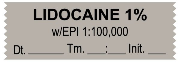 Medical Use Labels - Anesthesia Tape, Lidocaine 1% W/Epi, Date Time Initial, 1-1/2" x 1/2"