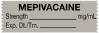 Medical Use Labels - Anesthesia Tape, Mepivacaine mg/mL, 1-1/2" x 1/2"