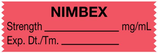 Medical Use Labels - Anesthesia Tape, Nimbex mg/mL, 1-1/2" x 1/2"