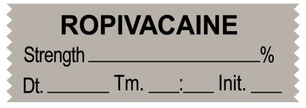 Medical Use Labels - Anesthesia Tape, Ropivacaine %, Date Time Initial, 1-1/2" x 1/2"