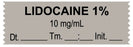 Medical Use Labels - Anesthesia Tape, Lidocaine 1% 10 mg/mL, Date Time Initial, 1-1/2" x 1/2"