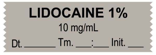 Medical Use Labels - Anesthesia Tape, Lidocaine 1% 10 mg/mL, Date Time Initial, 1-1/2" x 1/2"