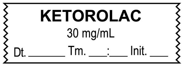 Medical Use Labels - Anesthesia Tape, KETOROLAC 30 mg/mL DTI 1-1/2" x 1/2"