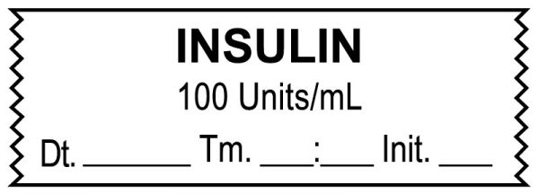 Medical Use Labels - Anesthesia Tape, Insulin 100 Units/mL, Date Time Initial, 1-1/2" x 1/2"