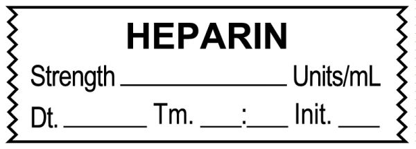 Medical Use Labels - Anesthesia Tape, HEPARIN Units/mL DTI 1-1/2" x 1/2"