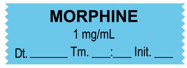 Medical Use Labels - Anesthesia Tape, Morphine 1 mg/mL, Date Time Initial, 1-1/2" x 1/2"