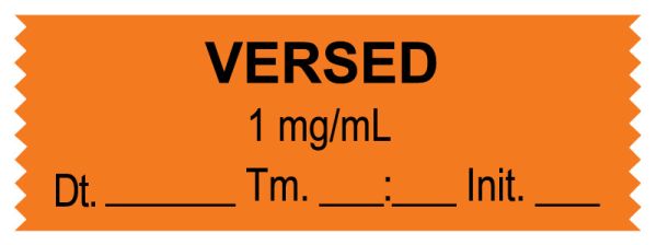 Medical Use Labels - Anesthesia Tape, Versed 1 mg/mL, Date Time Initial, 1-1/2" x 1/2"