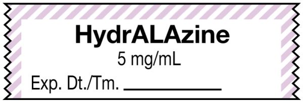 Medical Use Labels - Anesthesia Tape, HydrALAzine 5 mg/mL , 1-1/2" x 1/2"