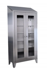 UMF Medical Large Storage Cabinet - Stainless Steel Storage Cabinet with 5 Shelves and Glass Doors - SS7834