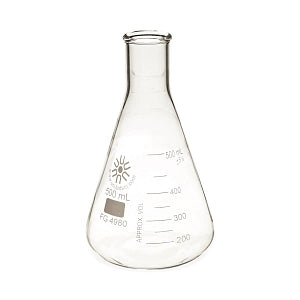 United Scientific Narrow-Mouth Glass Erlenmeyer Flasks - Narrow-Mouth Erlenmeyer Flask, Borosilicate Glass, 500 mL - FG4980-500