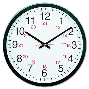 Universal Round Wall Clocks - 12- or 24-Hour Round Wall Clock, 12-5/8", Black - 10441