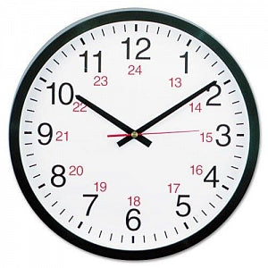 Universal Round Wall Clocks - 12- or 24-Hour Round Wall Clock, 12-5/8", Black - 10441