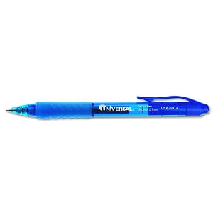 Universal Comfort Grip Clear Roller Ball Retractable Gel Pens - Blue Medium 0.7 mm Point Gel Pen with Clear Barrel - UNV39913