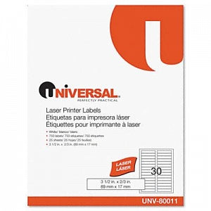 Universal Laser Printer File Folder Labels - White Laser Printer File Folder Labels, 30 Labels / Sheet, 3-1/2" x 2/3" - 80011