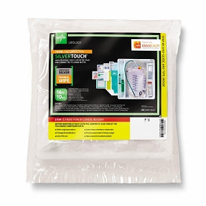 Medline Silvertouch 100% Silicone 1-Layer Foley Catheter Tray / Urine Meter - Total One-Layer Tray with 400 mL Urine Meter with 2, 500 mL Drain Bag, Silvertouch 100% Silicone Foley Catheter, 16 Fr, 10 mL, Peri Wipe - URO170516