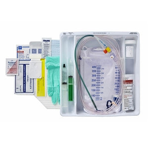 Medline Silvertouch 100% Silicone 1-Layer Foley Catheter Tray / Urine Meter - Total One-Layer Tray with 400 mL Urine Meter with 2, 500 mL Drain Bag, Silvertouch 100% Silicone Foley Catheter, 16 Fr, 10 mL, Peri Wipe - URO170516