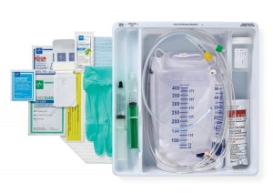 Medline 100% Silicone 1-Layer Foley Catheter Tray with Urine Meter - Total One-Layer Trays with 400 mL Urine Meter, 2, 500 mL Drain Bag with Metal-Free Drainage Port, Peri Wipe and 100% Silicone Foley Catheter, 14Fr, 10mL - URO170814S