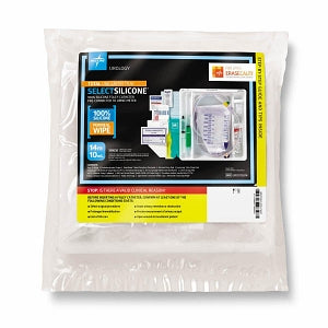 Medline 100% Silicone 1-Layer Foley Catheter Tray with Urine Meter - Total One-Layer Tray with 400 mL Urine Meter with 2, 500 mL Drain Bag, 100% Silicone Foley Catheter, 14 Fr, 10 mL, Peri Wipe - URO170814