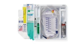 Medline 100% Silicone 1-Layer Foley Catheter Tray with Urine Meter - Total 1-Layer Catheter Trays with 400 mL Urine Meter with 2, 500 mL Drain Bag, Peri Wipe, 100% Silicone Foley Catheter with Coude Tip, 16 Fr, 10 mL - URO170816C