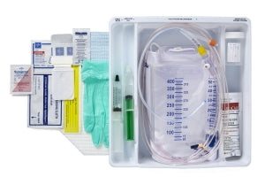 Medline 100% Silicone 1-Layer Foley Catheter Tray with Urine Meter - Total 1-Layer Catheter Trays with 400 mL Urine Meter, 2, 500 mL Drain Bag with Metal-Free Drainage Port, Peri Wipe, 100% Silicone Foley Catheter, 16 Fr, 10 mL - URO170816S