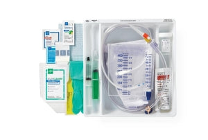 Medline Temperature-Sensing 100% Silicone 1-Layer Foley Catheter Tray - Total One-Layer Tray with 400 mL Urine Meter with 2, 500 mL Drain Bag, 100% Temperature-Sensing Silicone Foley Catheter, 16 Fr, 10 mL, Peri Wipe - URO170816T