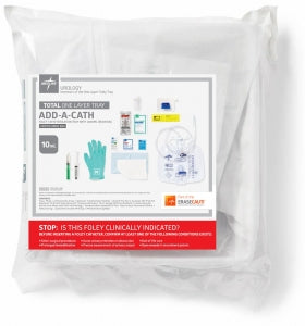 Medline Add-A-Cath 1-Layer Foley Catheter Tray with Drain Bag - Total One-Layer Add-A-Cath Tray with Drain Bag, Peri Wipe and Vented Tubing - URO180100