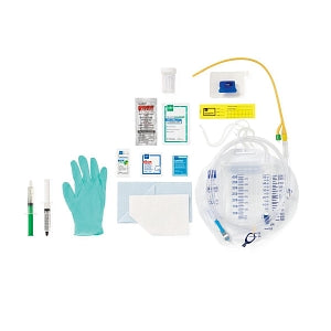 Medline Silicone-Elastomer Latex 1-Layer Foley Catheter Tray / Urine Meter - Total One-Layer Tray with 400 mL Urine Meter with 2, 500 mL Drain Bag, Silicone-Elastomer Coated Latex Foley Catheter, 14 Fr, 10 mL, Peri Wipe, Vented Tubing - URO180214