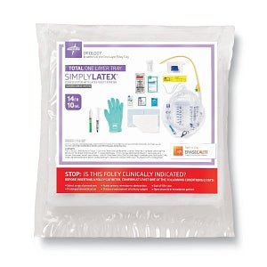 Medline Silicone-Elastomer Latex 1-Layer Foley Catheter Tray / Urine Meter - Total One-Layer Tray with 400 mL Urine Meter with 2, 500 mL Drain Bag, Silicone-Elastomer Coated Latex Foley Catheter, 14 Fr, 10 mL, Peri Wipe, Vented Tubing - URO180214