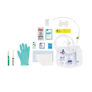 Medline 100% Silicone 1-Layer Foley Catheter Tray with Drain Bag - Total One-Layer Tray with Drain Bag, 100% Silicone Foley Catheter, 14 Fr, 10 mL, Peri Wipe, Vented Tubing, Centurion Securement Device - URO180714CN