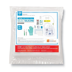 Medline 100% Silicone 1-Layer Foley Catheter Tray with Drain Bag - Total One-Layer Tray with Drain Bag, 100% Silicone Foley Catheter, 14 Fr, 10 mL, Peri Wipe, Vented Tubing, Centurion Securement Device - URO180714CN