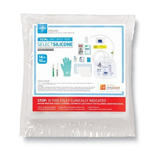 Medline 100% Silicone 1-Layer Foley Catheter Tray with Drain Bag - Total One-Layer Tray with Drain Bag, 100% Silicone Foley Catheter, 14 Fr, 10 mL, Peri Wipe, Vented Tubing - URO180714