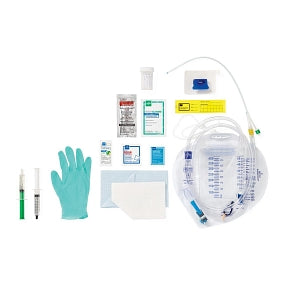 Medline 100% Silicone 1-Layer Foley Catheter Tray with Urine Meter - Total One-Layer Tray with 400 mL Urine Meter with 2, 500 mL Drain Bag, 100% Silicone Foley Catheter, 14 Fr, 10 mL, Peri Wipe, Vented Tubing - URO180814