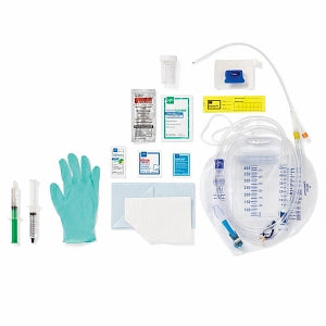 Medline 100% Silicone 1-Layer Foley Catheter Tray with Urine Meter - Total One-Layer Tray with 400 mL Urine Meter with 2, 500 mL Drain Bag, 100% Silicone Foley Catheter, 16 Fr, 10 mL, Peri Wipe, Vented Tubing - URO180816